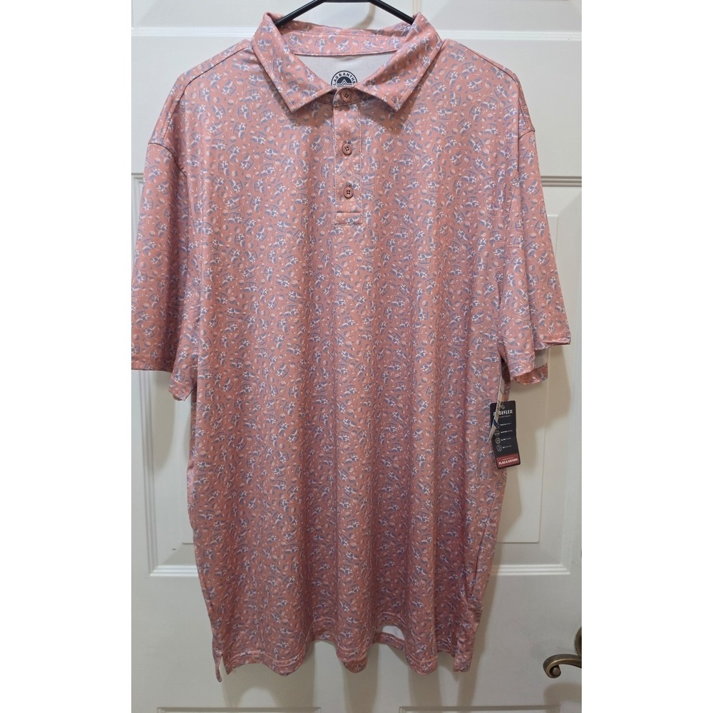 Flag & Anthem MadeFlex Golf Polo Shirt Coral Pink Golf Cart Print Mens XL NEW
